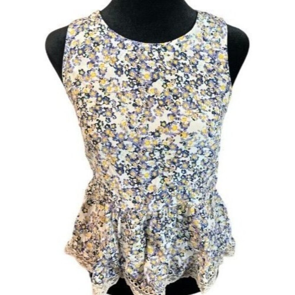 Patterson J. Kincaid Floral Sleeveless Silk‎ Peplum Top XS Cottage Core Boho